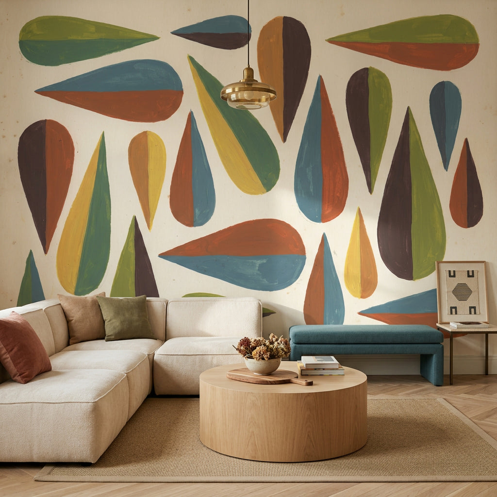 Renkli Geometrik Damla Poster Duvar Kağıdı Retro Salon Dekoru