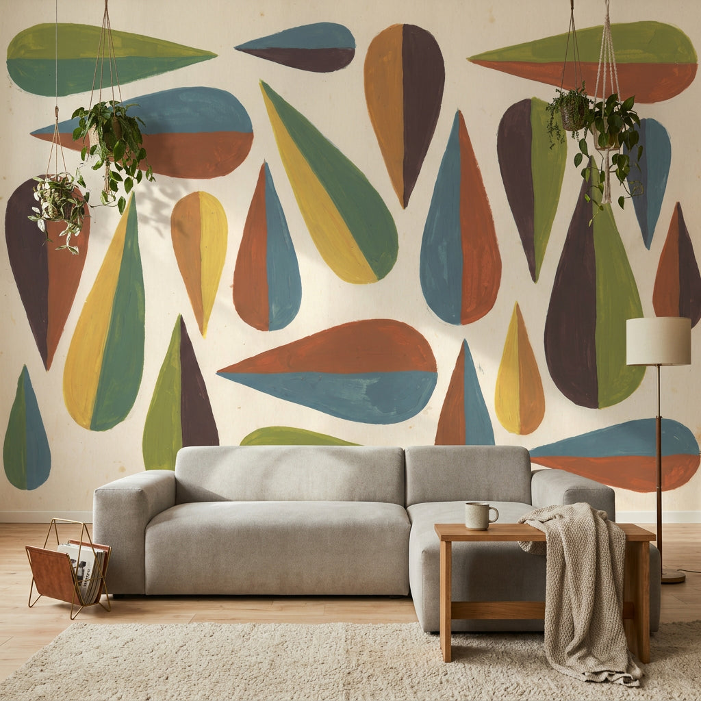 Renkli Geometrik Damla Poster Duvar Kağıdı Retro Salon Dekoru