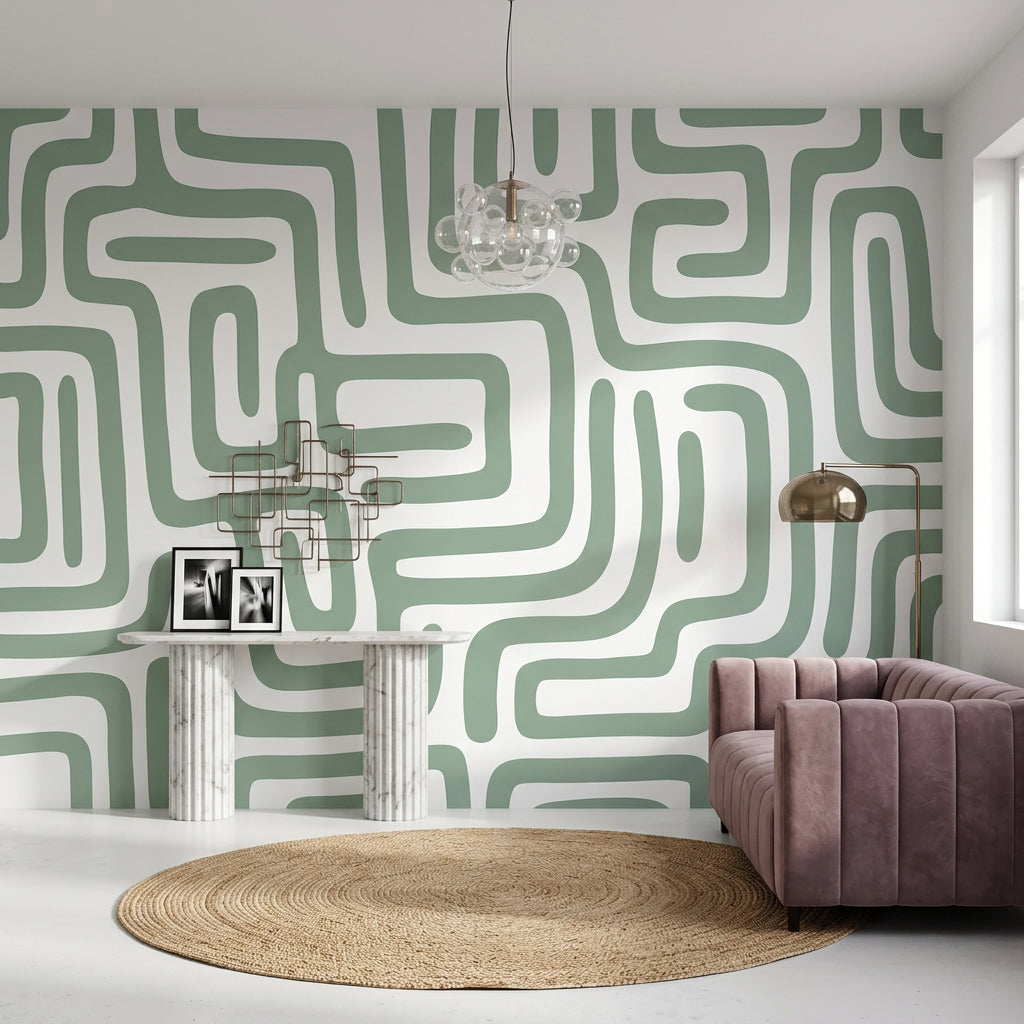 Yeşil Geometrik Desenli Poster Duvar Kağıdı Modern Salon