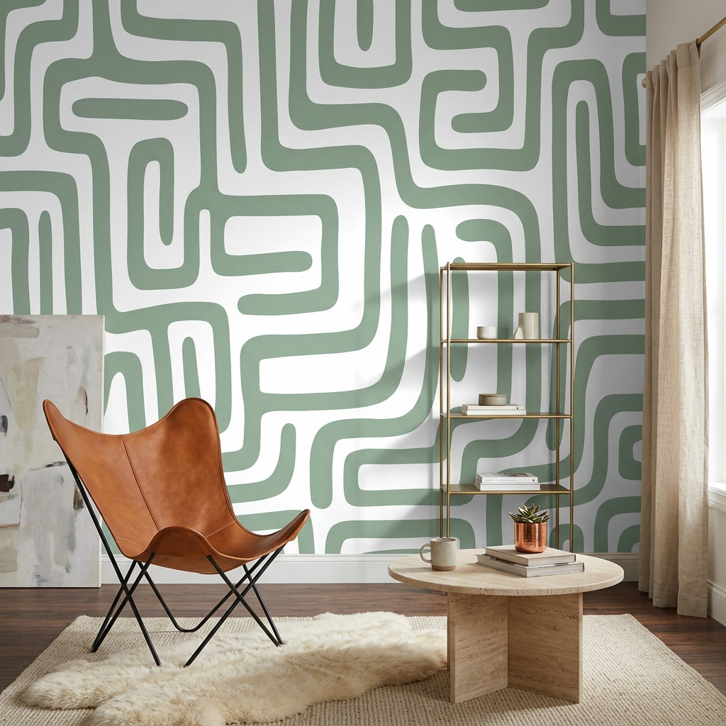 Yeşil Geometrik Desenli Poster Duvar Kağıdı Modern Salon