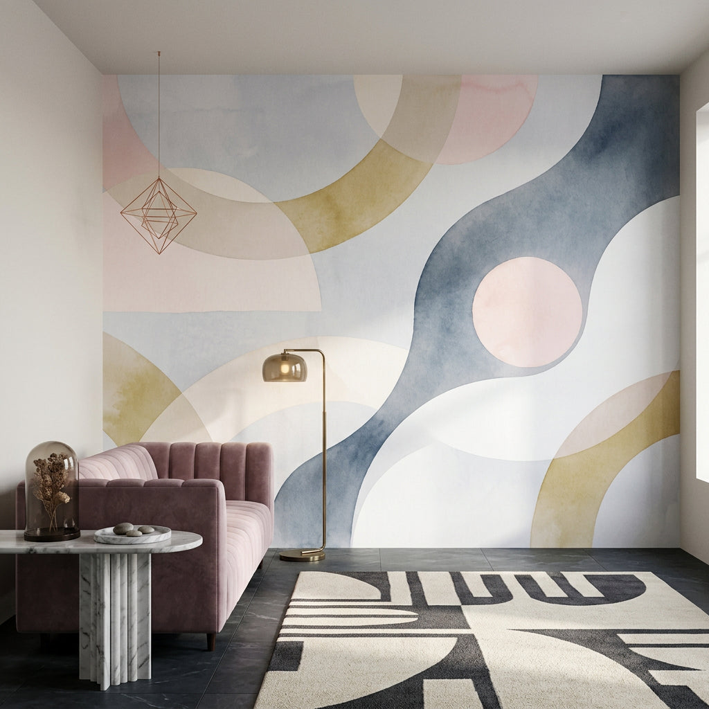 Pastel Soyut Geometrik Poster Duvar Kağıdı Bej Lacivert Salon