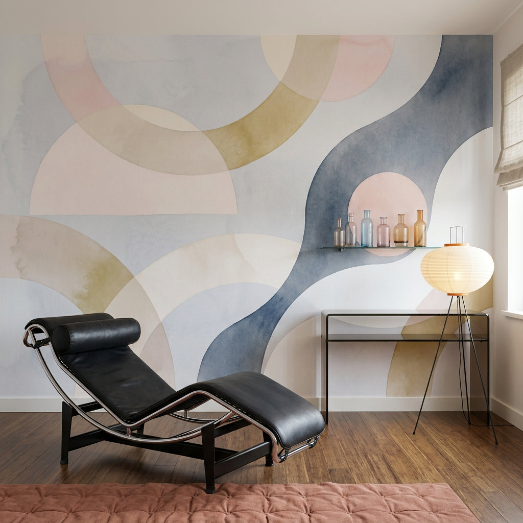 Pastel Soyut Geometrik Poster Duvar Kağıdı Bej Lacivert Salon