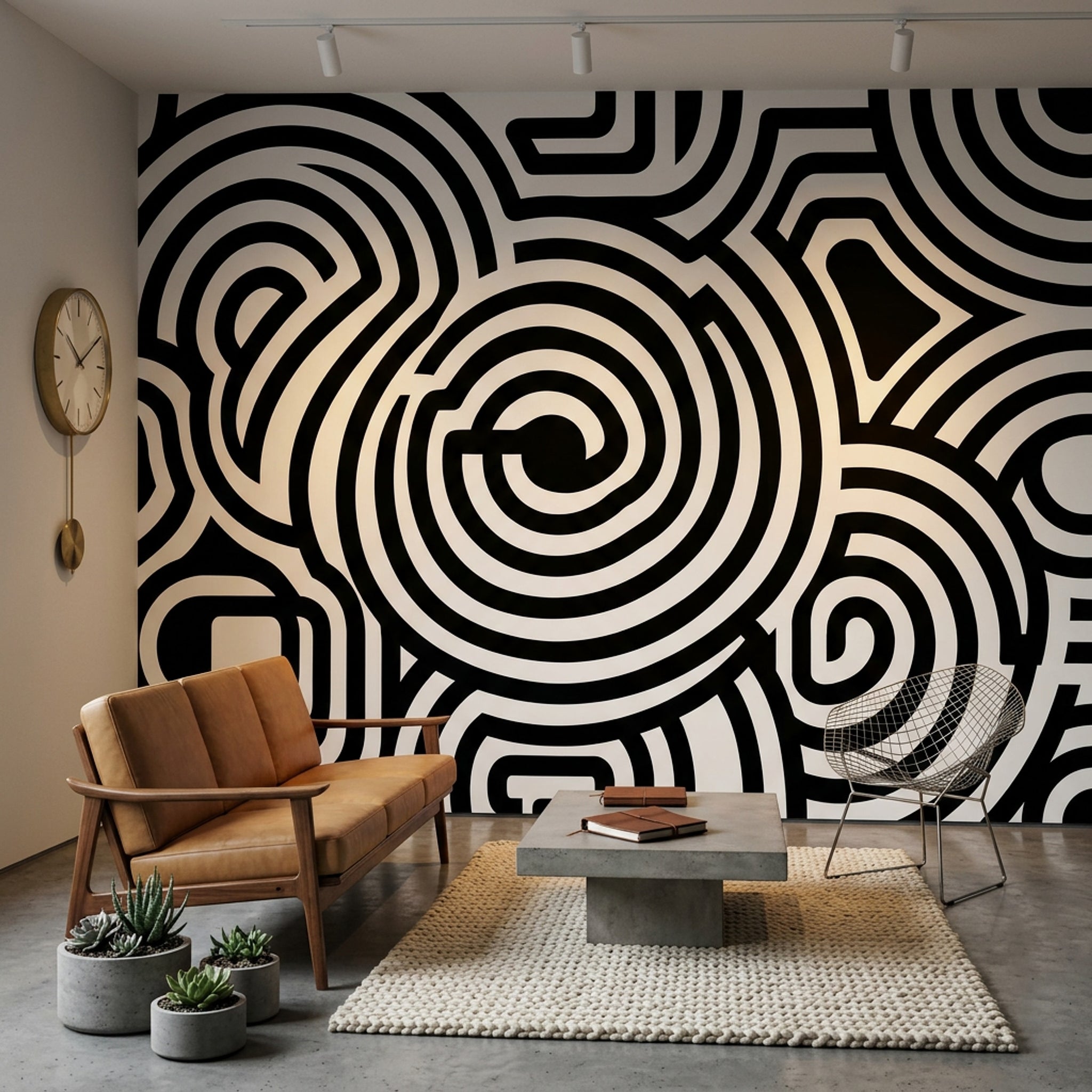 Soyut Geometrik Poster Duvar Kağıdı Siyah Beyaz Salon
