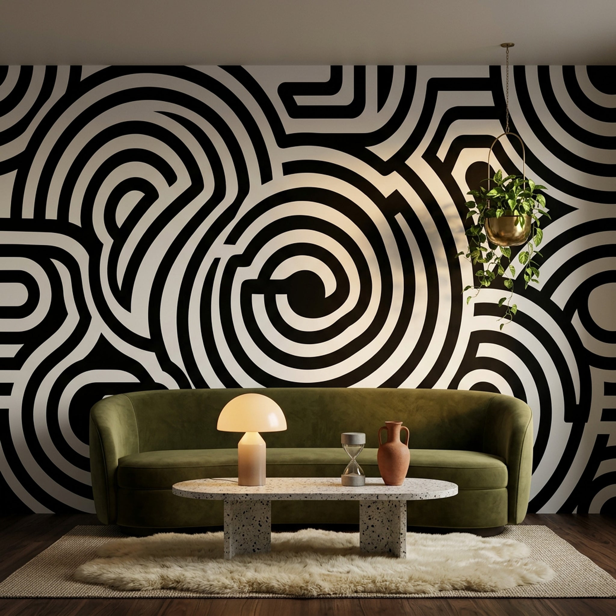 Soyut Geometrik Poster Duvar Kağıdı Siyah Beyaz Salon