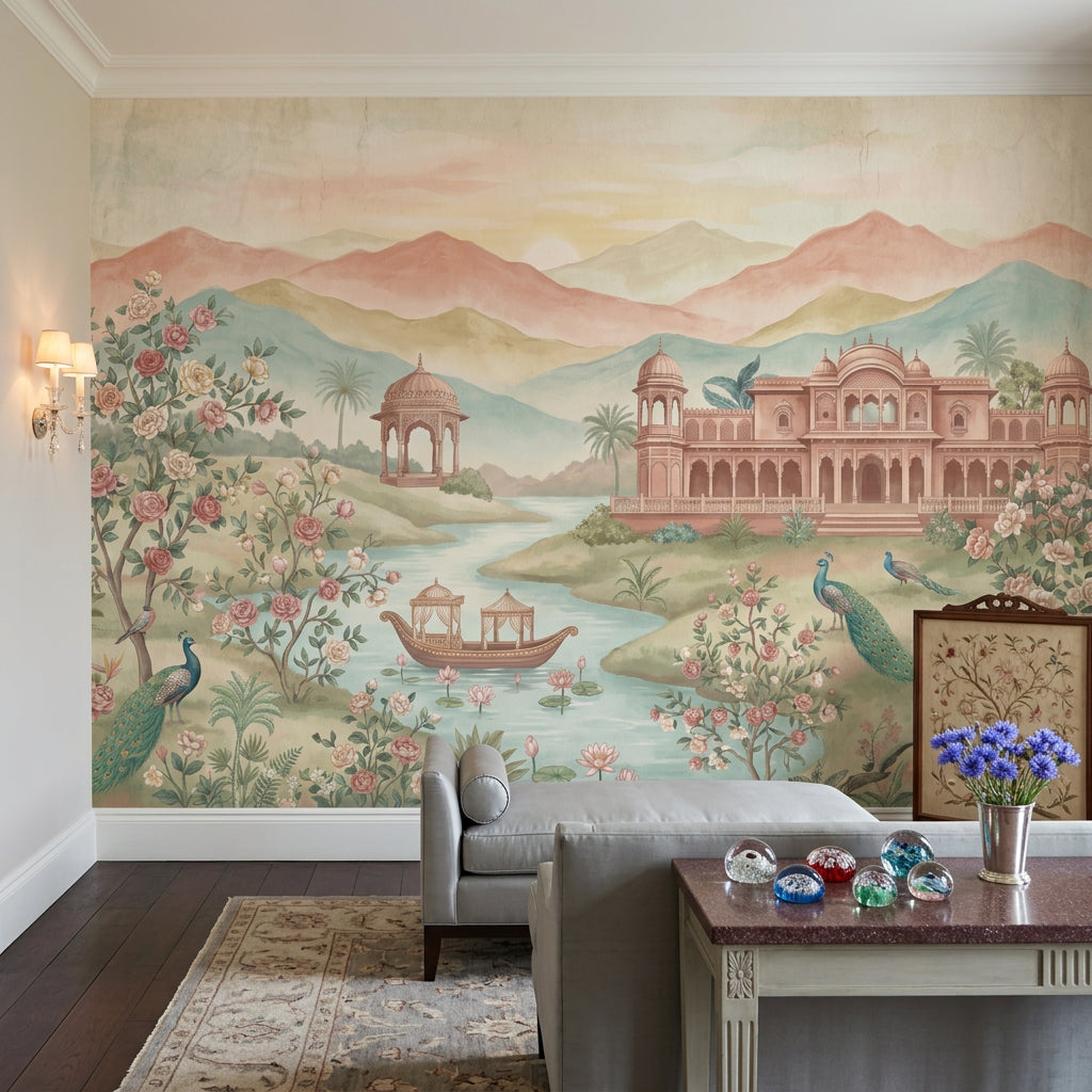 Saray ve Tavus Kuşlu Poster Duvar Kağıdı Pastel Salon