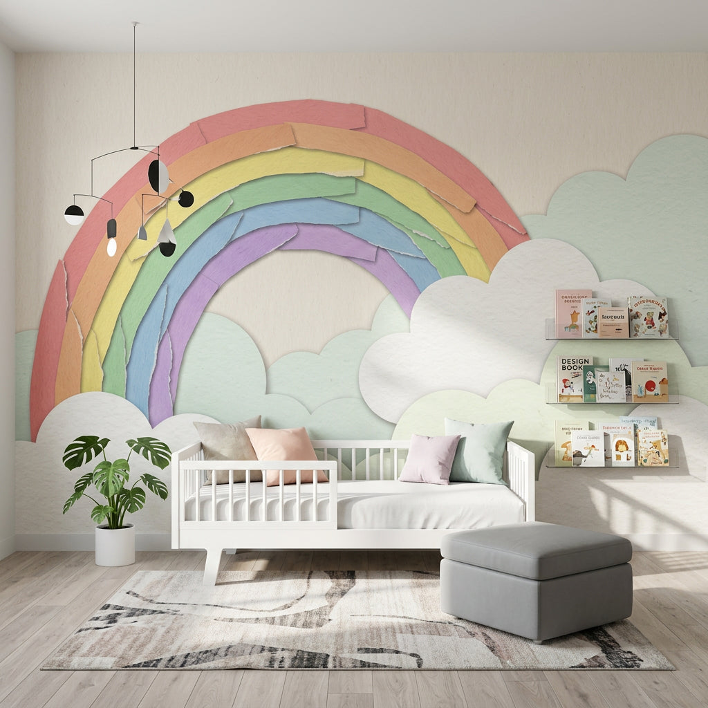 Gökkuşağı Bulutlu Poster Duvar Kağıdı Pastel Çocuk Odası
