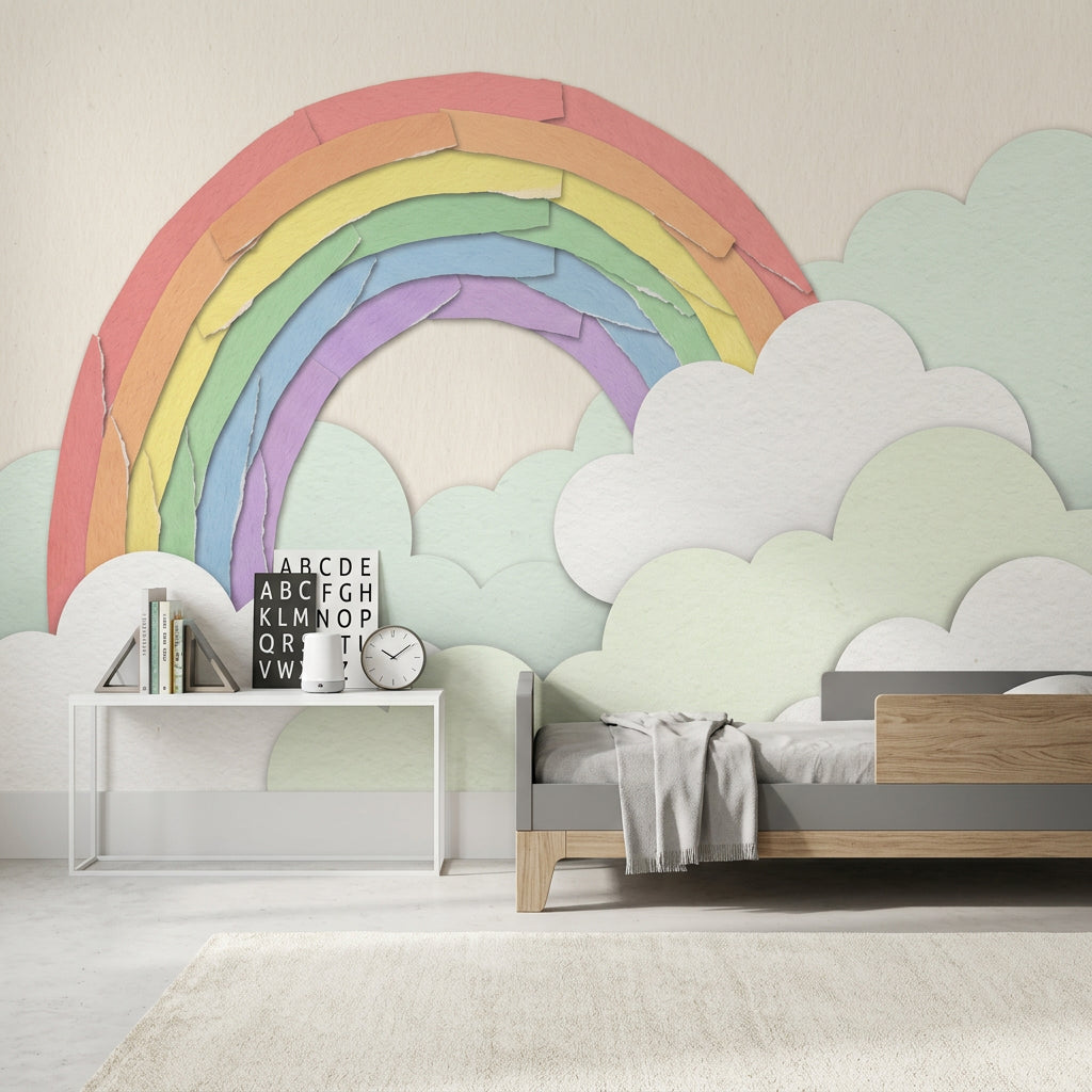 Gökkuşağı Bulutlu Poster Duvar Kağıdı Pastel Çocuk Odası