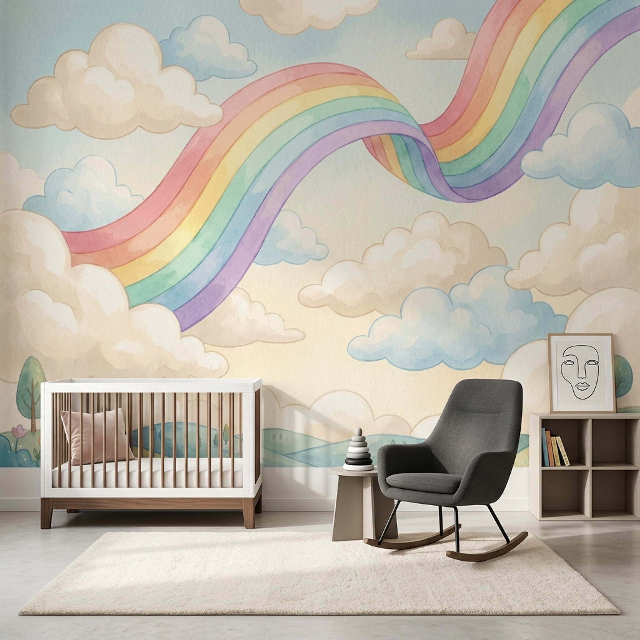 Gökkuşağı Bulutlu Poster Duvar Kağıdı Pastel Çocuk Odası