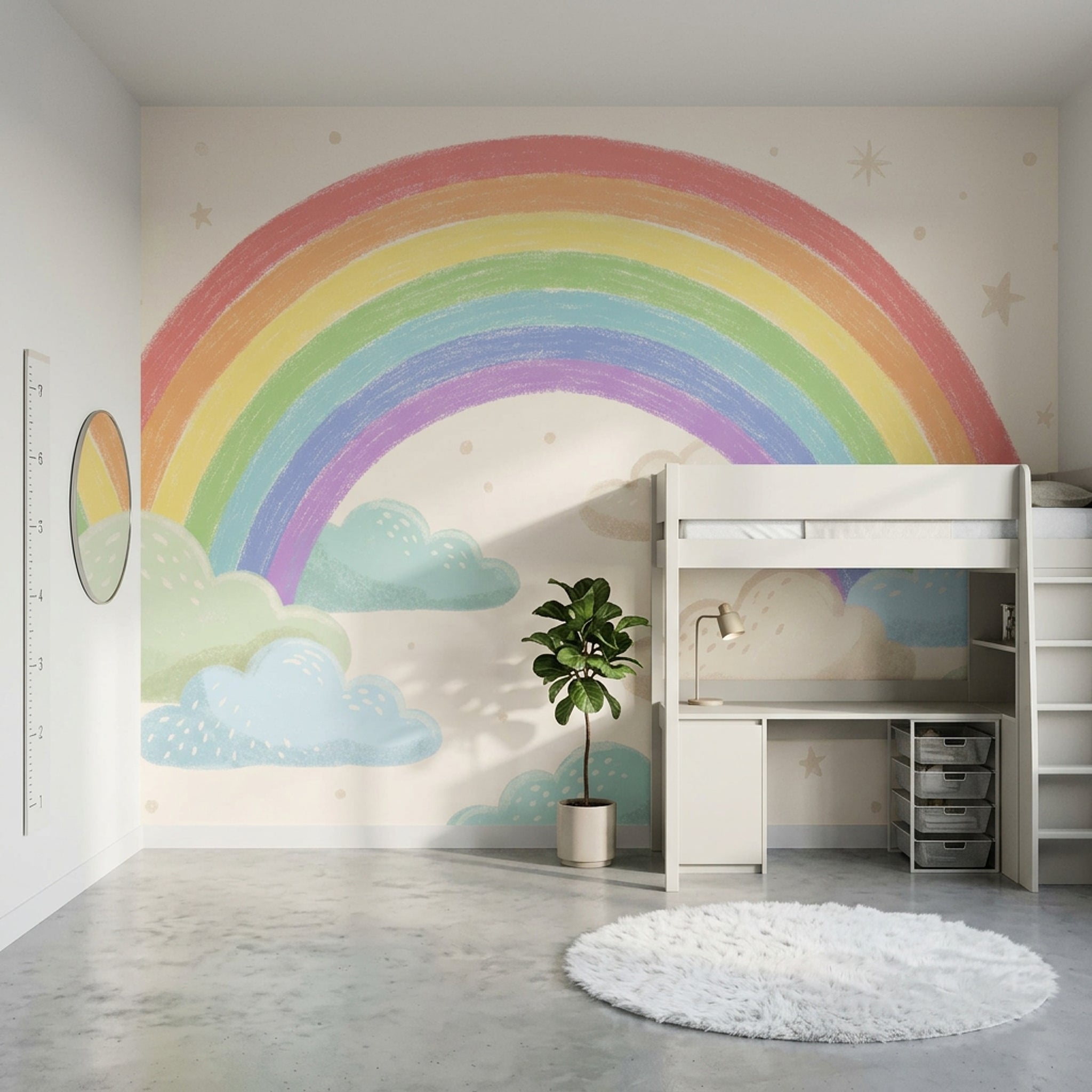 Pastel Gökkuşağı Poster Duvar Kağıdı Bulutlu Çocuk Odası