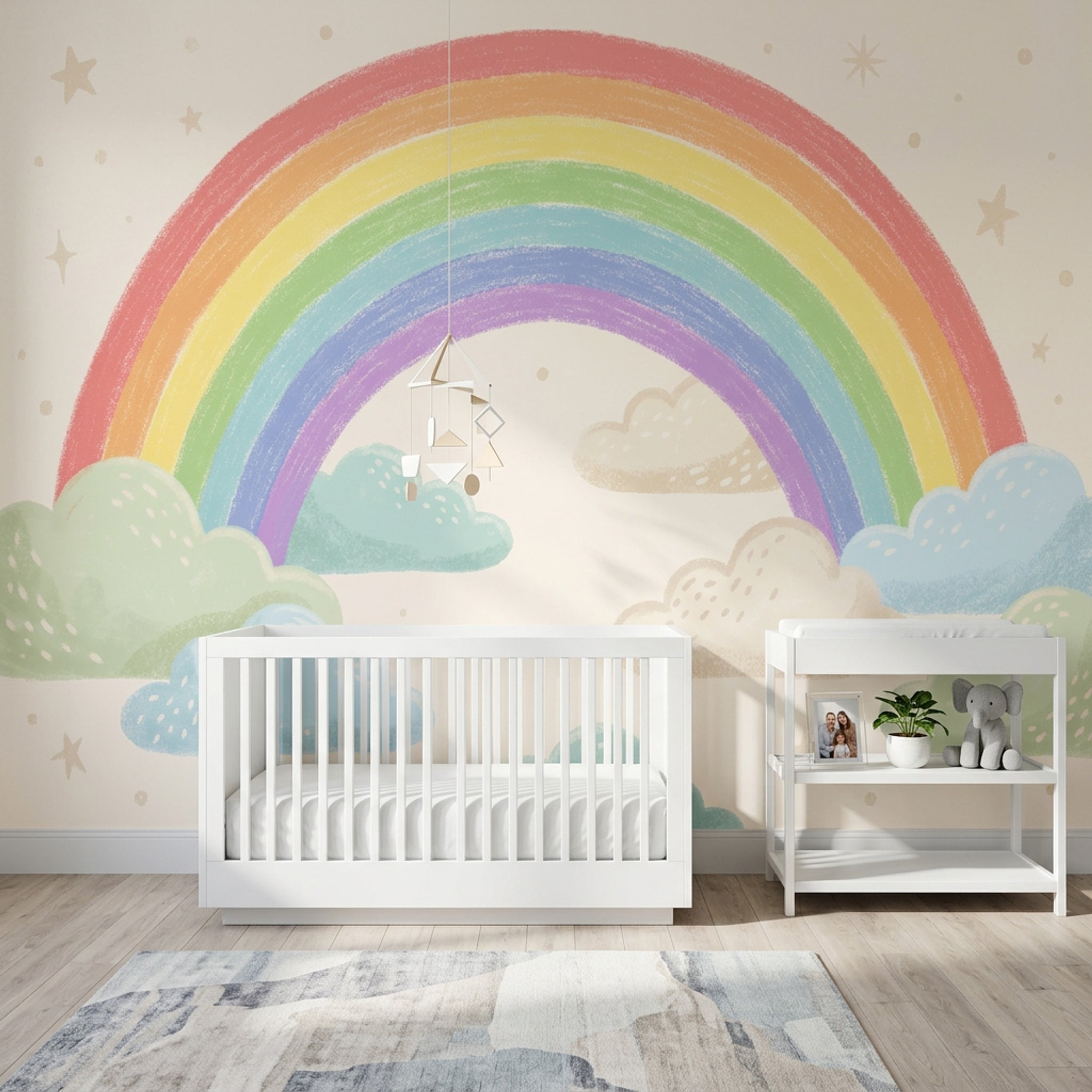 Pastel Gökkuşağı Poster Duvar Kağıdı Bulutlu Çocuk Odası