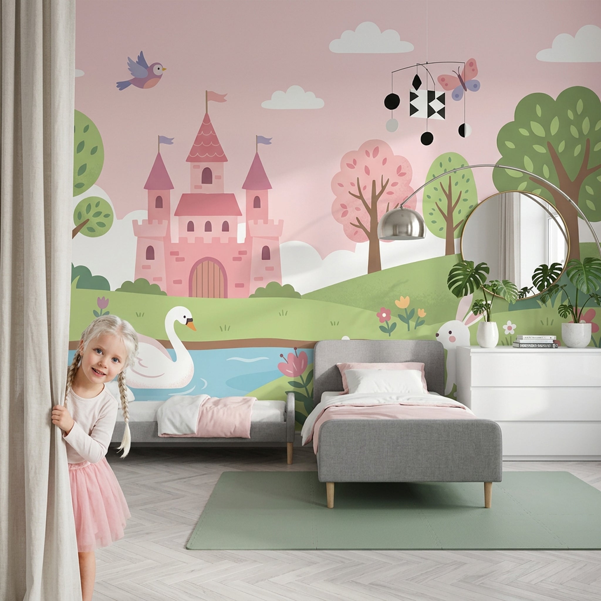Masal Şatosu Poster Duvar Kağıdı Pembe Çocuk Odası