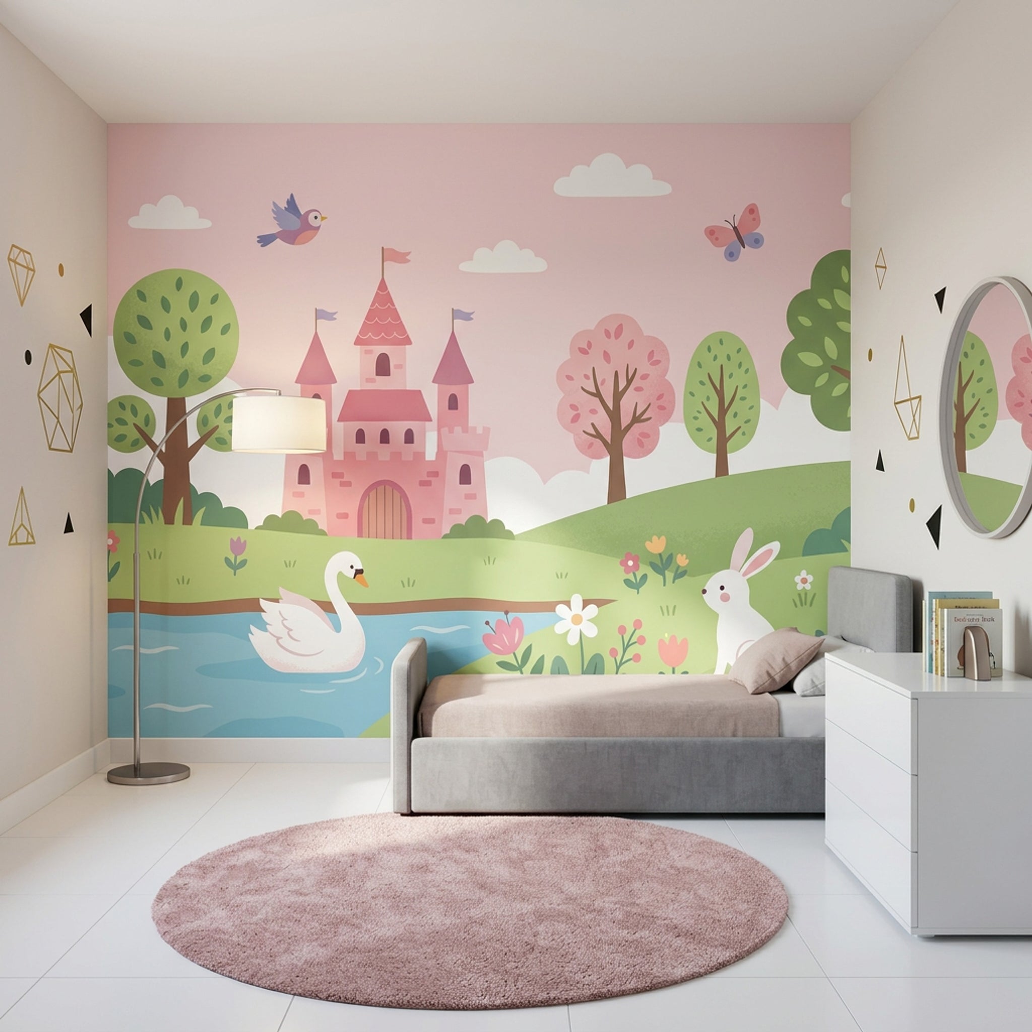 Masal Şatosu Poster Duvar Kağıdı Pembe Çocuk Odası