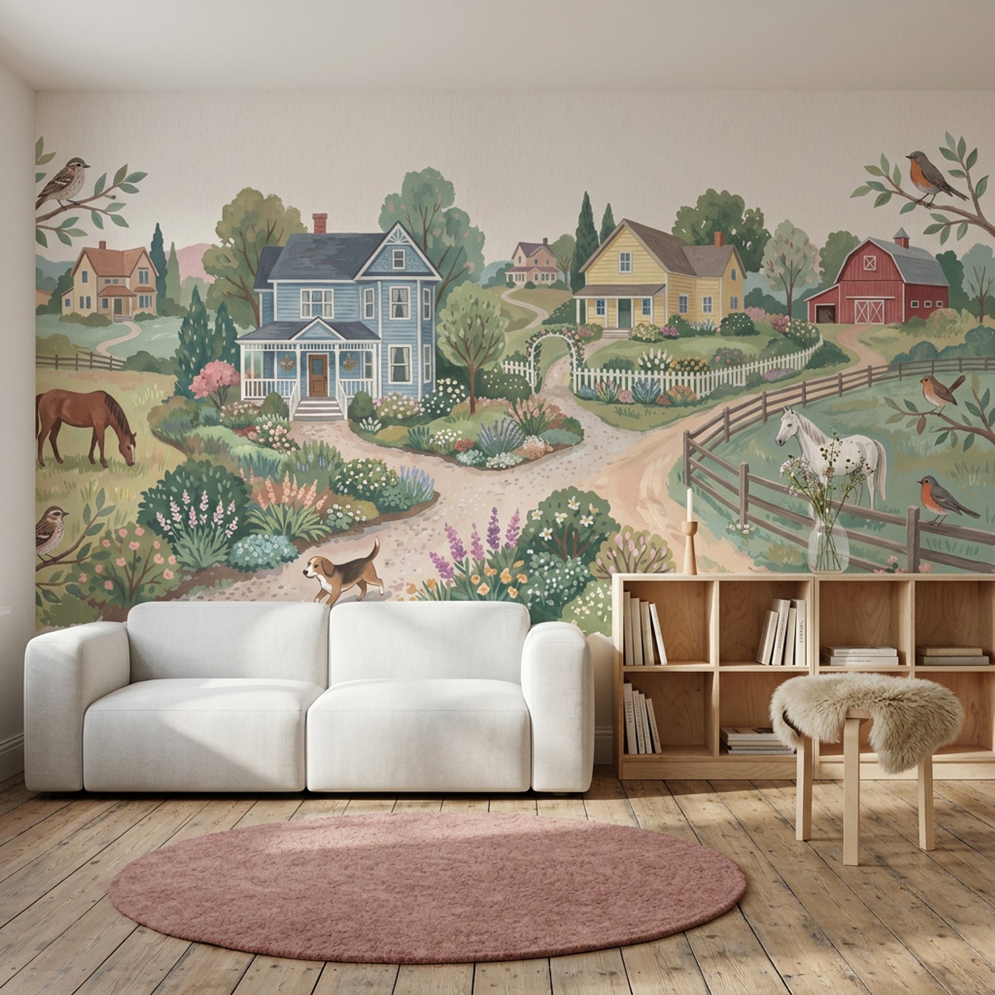 Kır Evi Manzaralı Poster Duvar Kağıdı Pastel Çocuk Odası