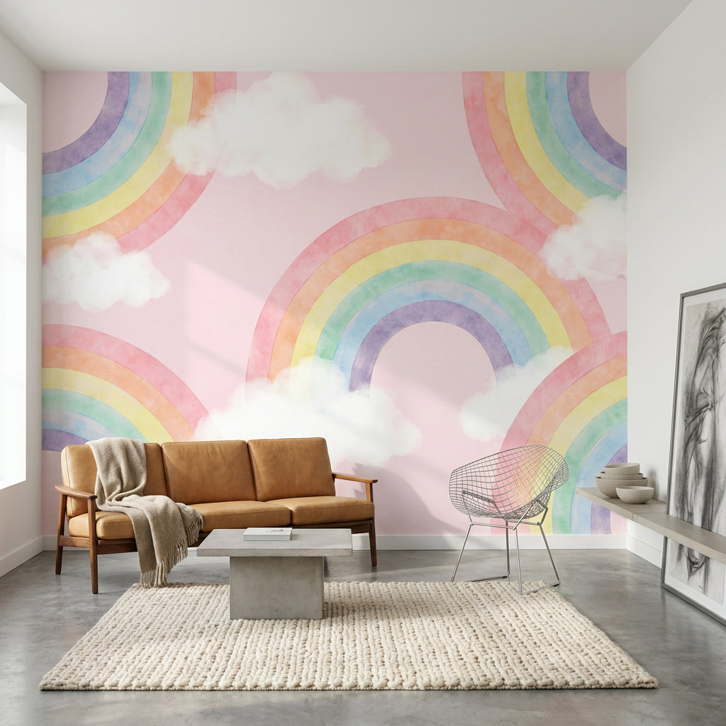 Pastel Gökkuşağı Poster Duvar Kağıdı Bulutlu Çocuk Odası