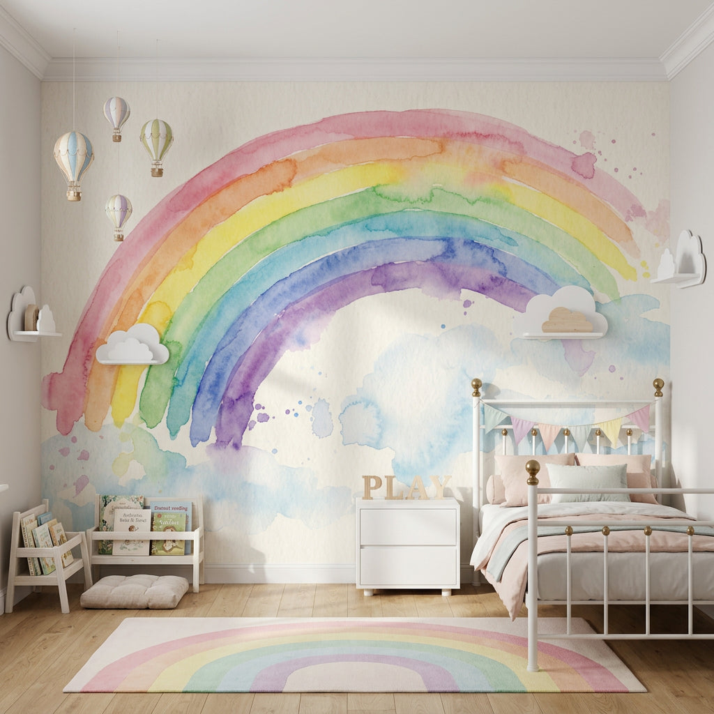 Sulu Boya Gökkuşağı Poster Duvar Kağıdı Pastel Çocuk Odası