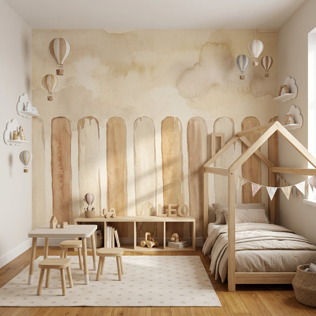 Bej Suluboya Desenli Poster Duvar Kağıdı Minimal Salon