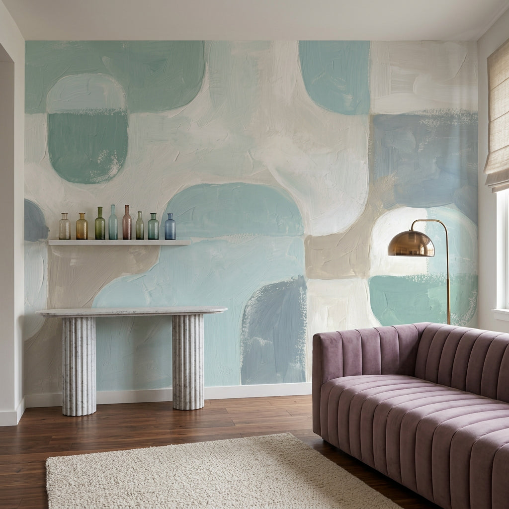 Pastel Soyut Blok Poster Duvar Kağıdı Mint Mavi Salon