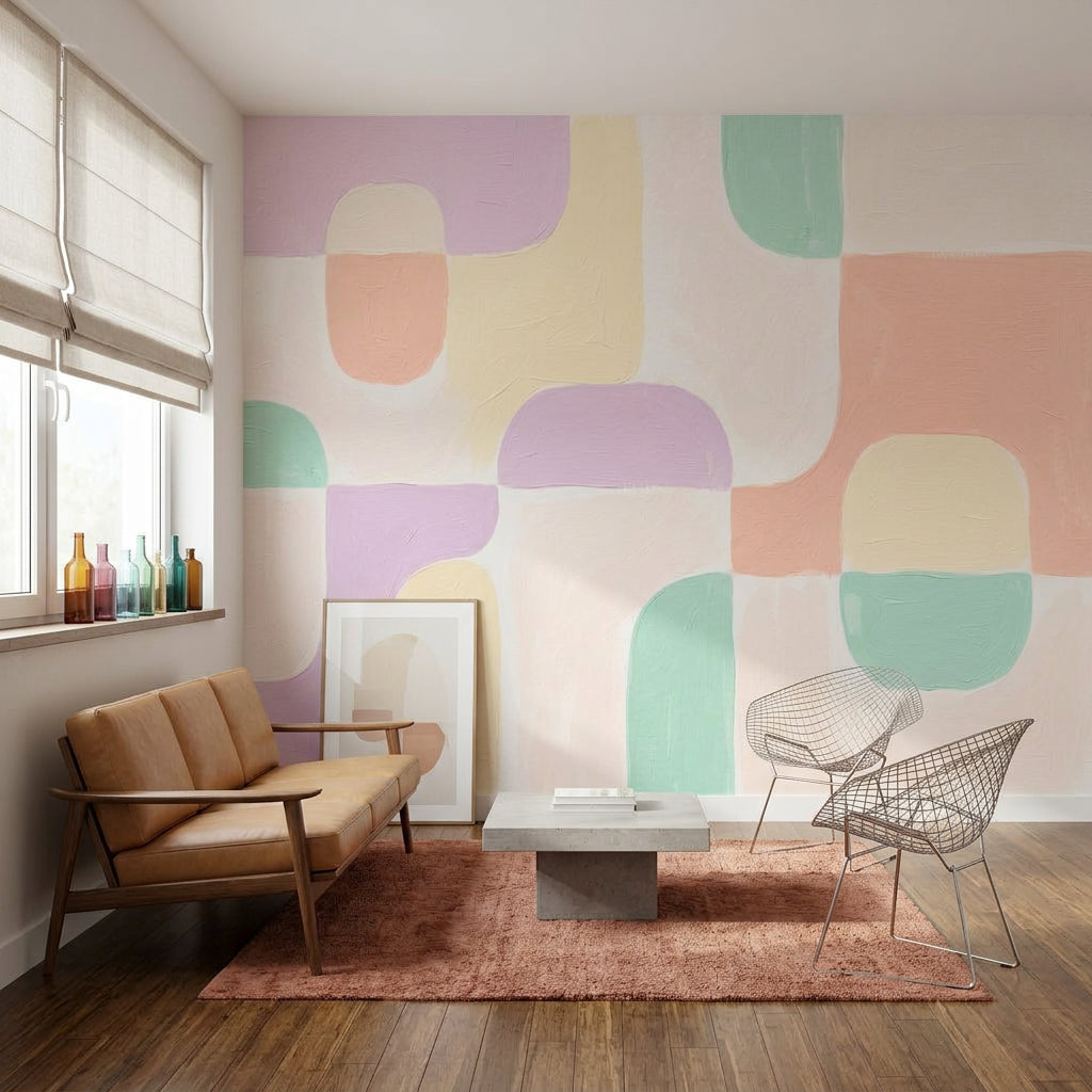 Pastel Soyut Geometrik Poster Duvar Kağıdı Renk Bloklu Salon