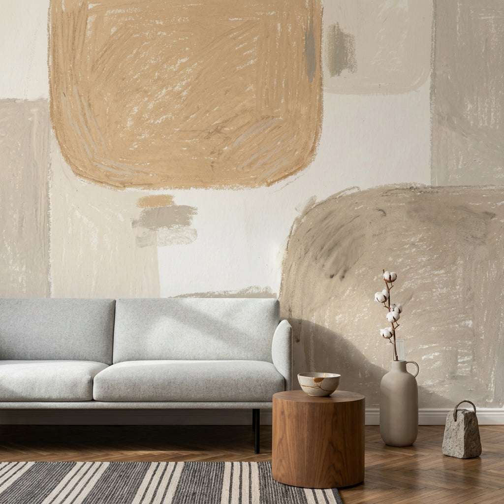 Soyut Geometrik Poster Duvar Kağıdı Bej Gri Minimal Salon
