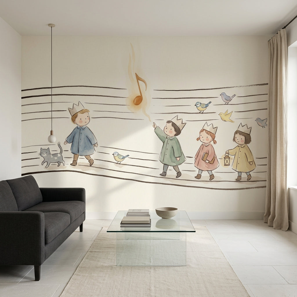 Müzik Notalı Çocuklar Poster Duvar Kağıdı Pastel Çocuk Odası