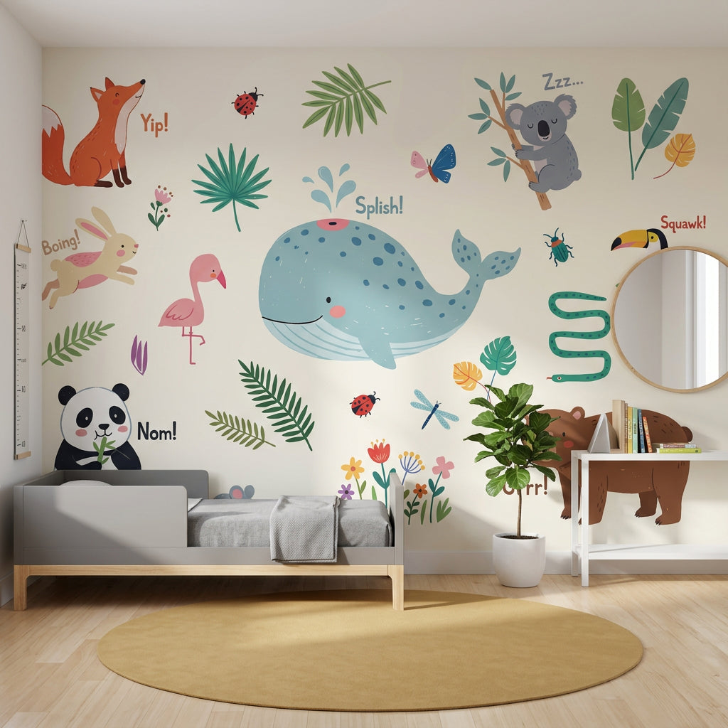 Sevimli Hayvanlı Poster Duvar Kağıdı Pastel Çocuk Odası Duvar Muralı