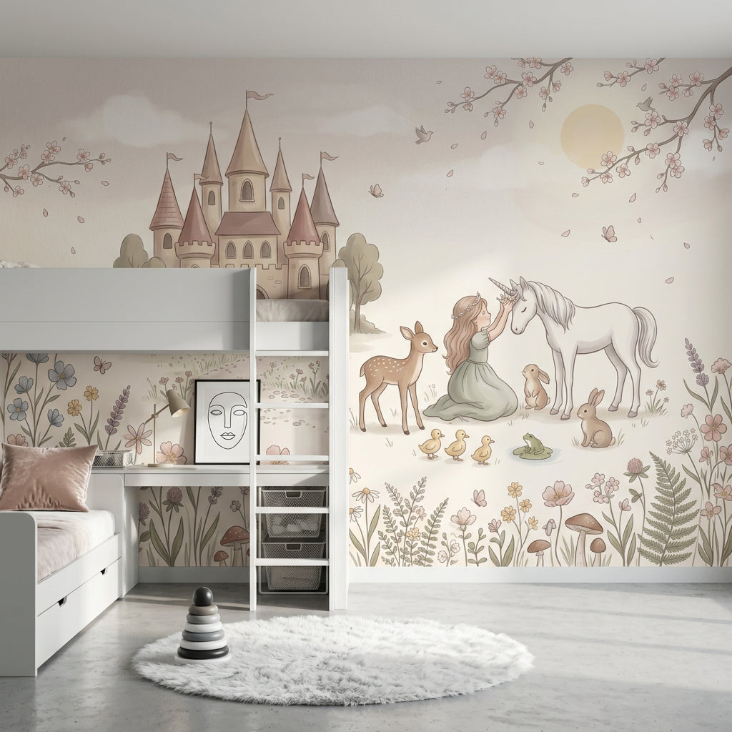Unicorn Şato Temalı Poster Duvar Kağıdı Pastel Çocuk Odası