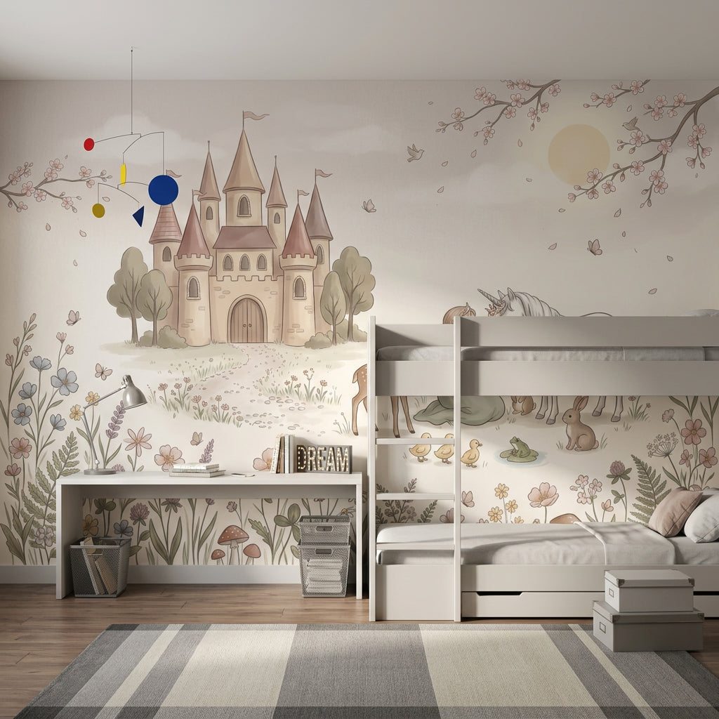 Unicorn Şato Temalı Poster Duvar Kağıdı Pastel Çocuk Odası