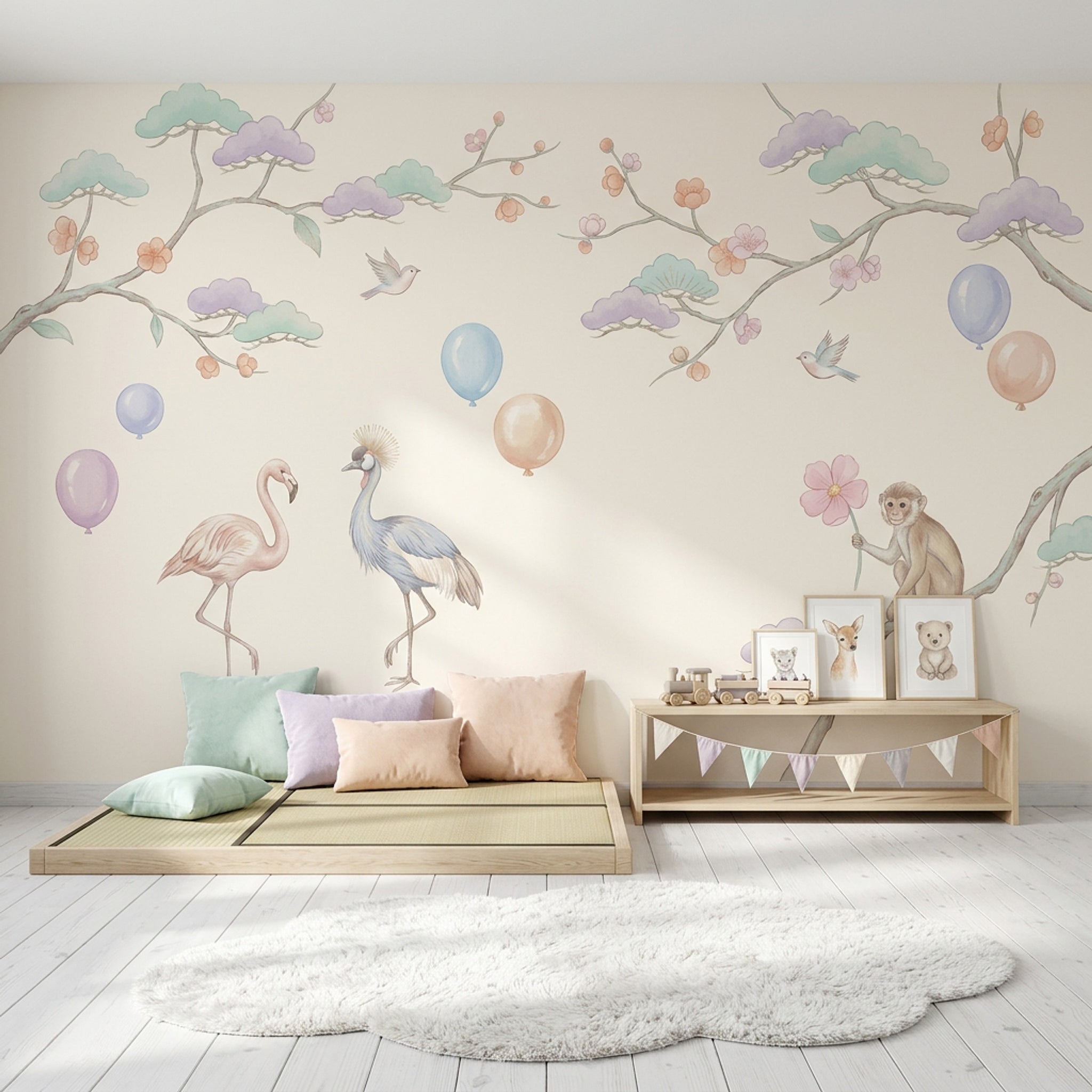 Pastel Orman Hayvanlı Poster Duvar Kağıdı Çocuk Odası Desenli