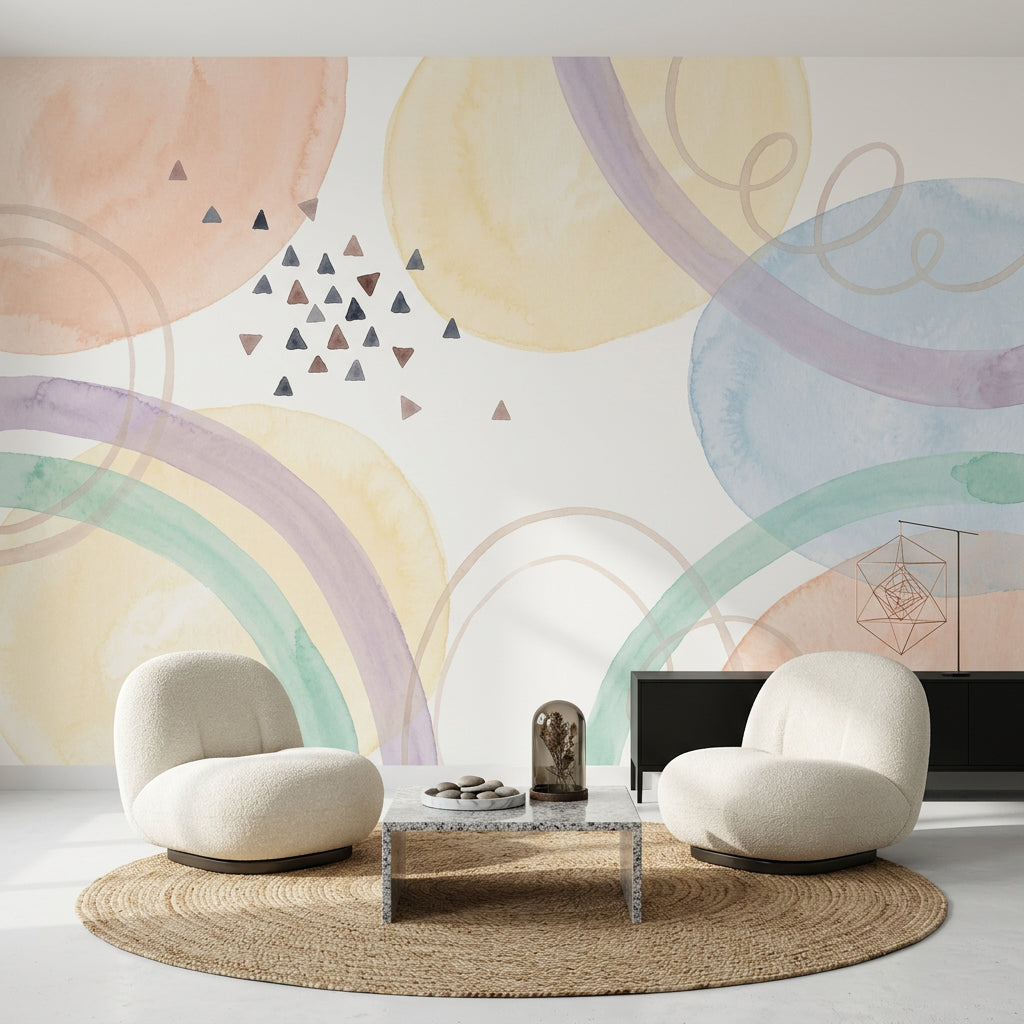Pastel Soyut Daireli Poster Duvar Kağıdı Modern Salon Duvarı