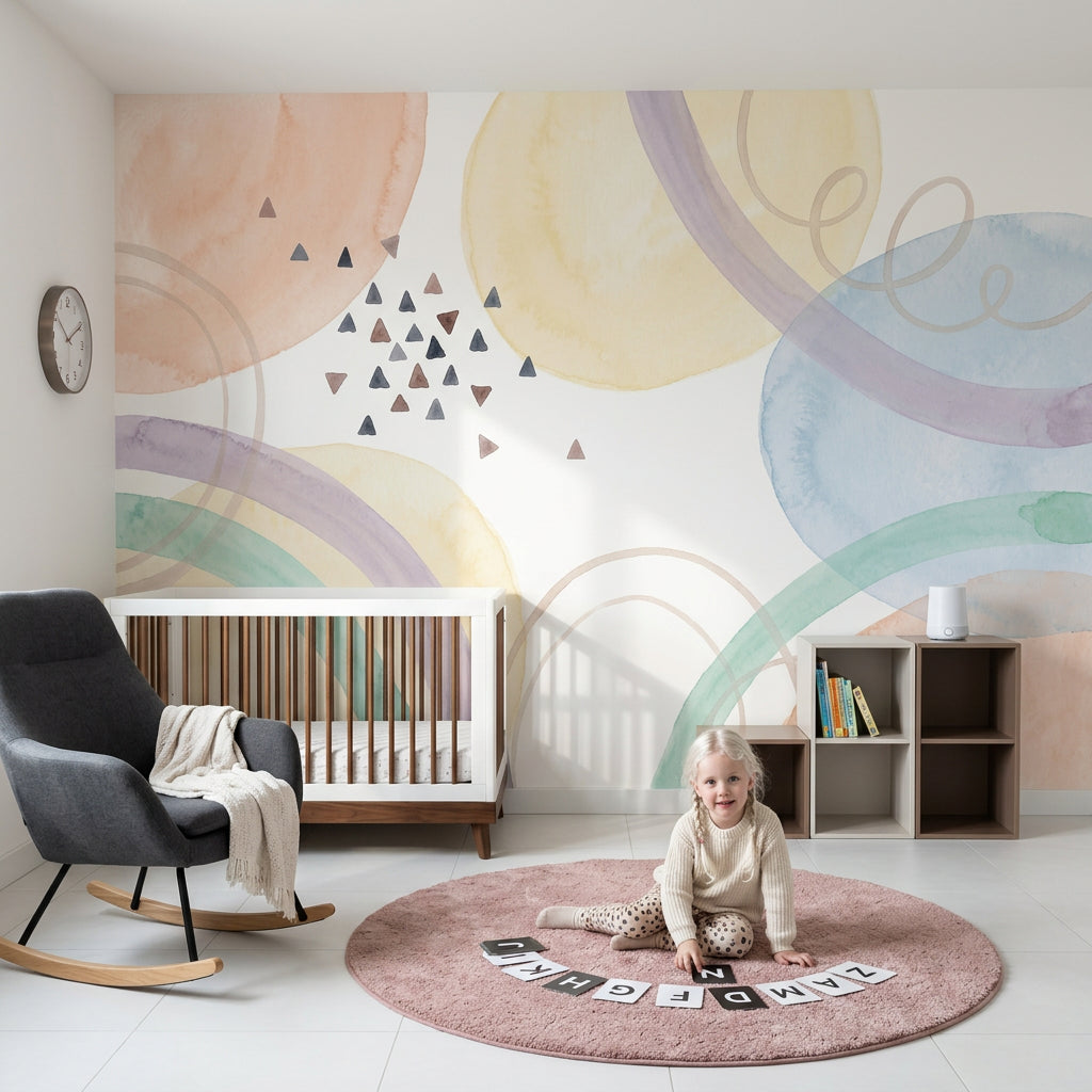 Pastel Soyut Daireli Poster Duvar Kağıdı Modern Salon Duvarı