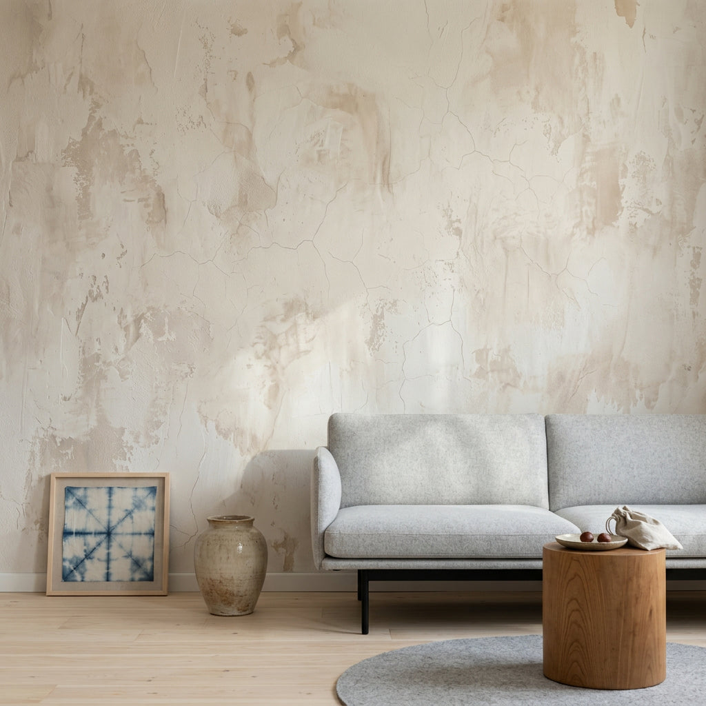 Bej Sıva Görünümlü Poster Duvar Kağıdı Minimal Salon
