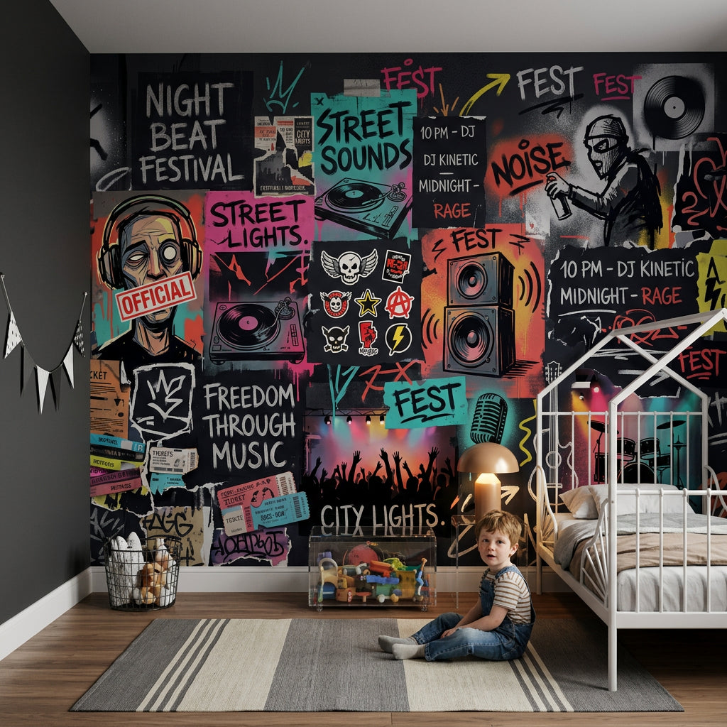 Grafiti Müzik Temalı Poster Duvar Kağıdı Genç Odası Renkli