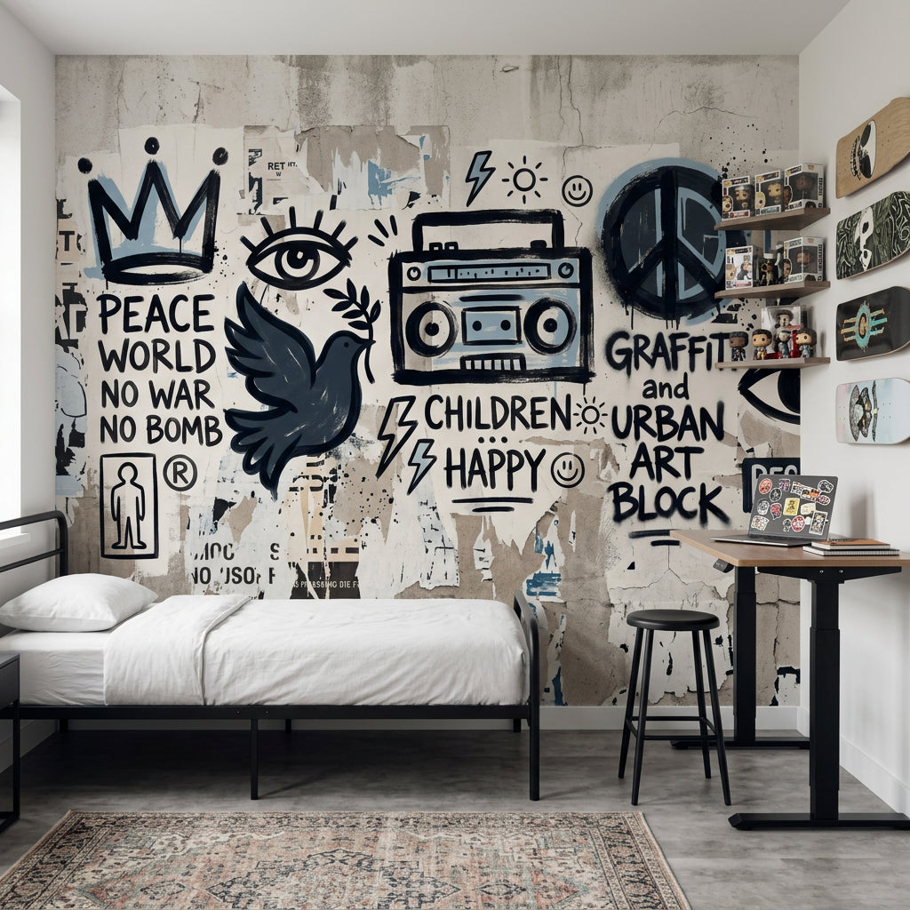 Sokak Sanatı Graffiti Poster Duvar Kağıdı Siyah Beyaz Salon