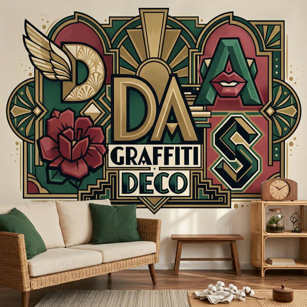 Art Deco Yazılı Poster Duvar Kağıdı Yeşil Bordo Retro