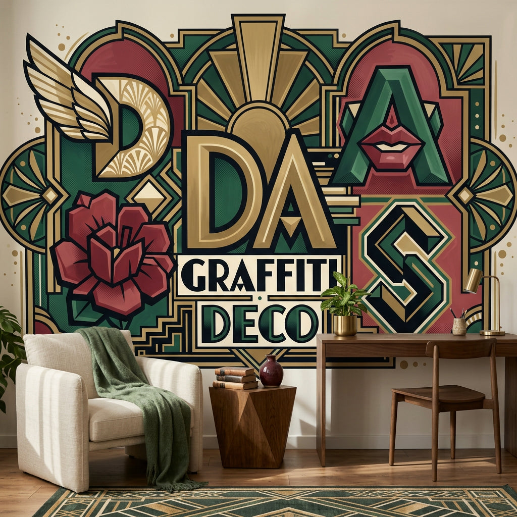 Art Deco Yazılı Poster Duvar Kağıdı Yeşil Bordo Retro