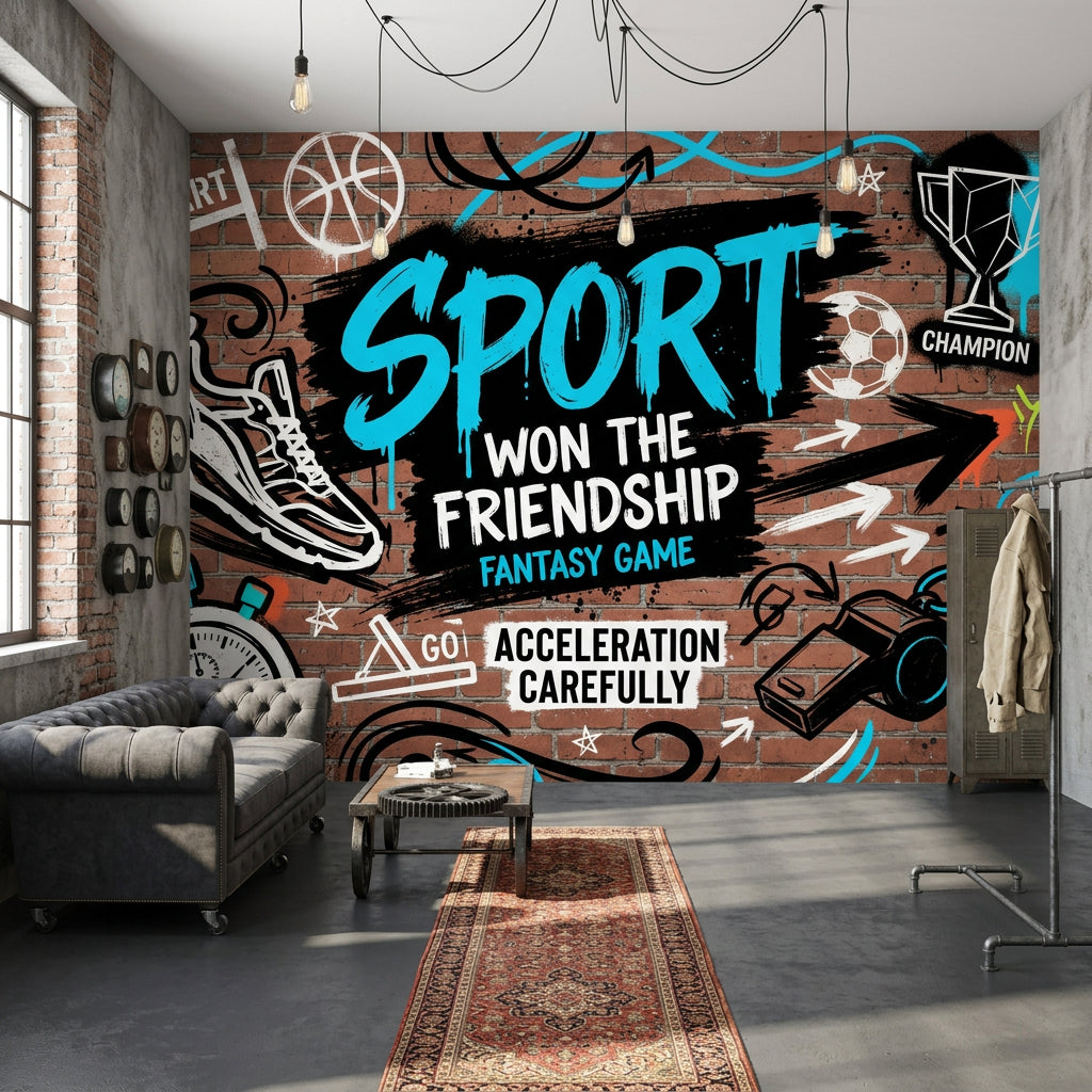 Grafiti Spor Temalı Poster Duvar Kağıdı Tuğla Desenli Genç Odası