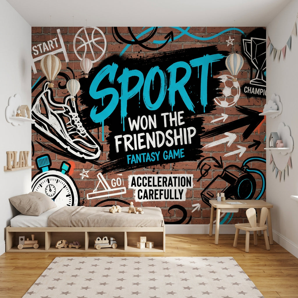 Grafiti Spor Temalı Poster Duvar Kağıdı Tuğla Desenli Genç Odası