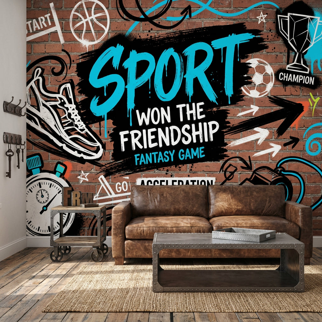 Grafiti Spor Temalı Poster Duvar Kağıdı Tuğla Desenli Genç Odası