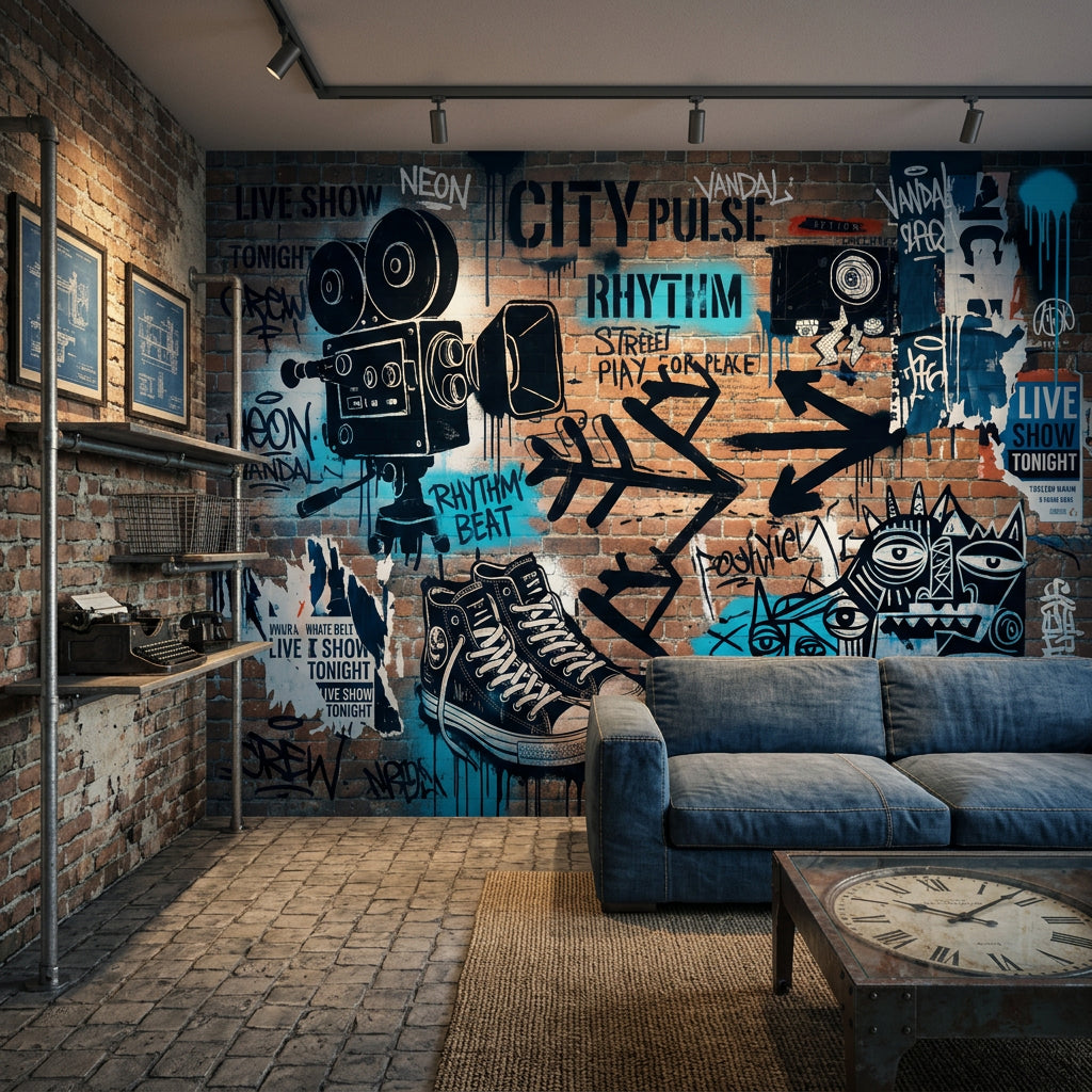 Graffiti Tuğla Duvar Poster Duvar Kağıdı Endüstriyel Salon