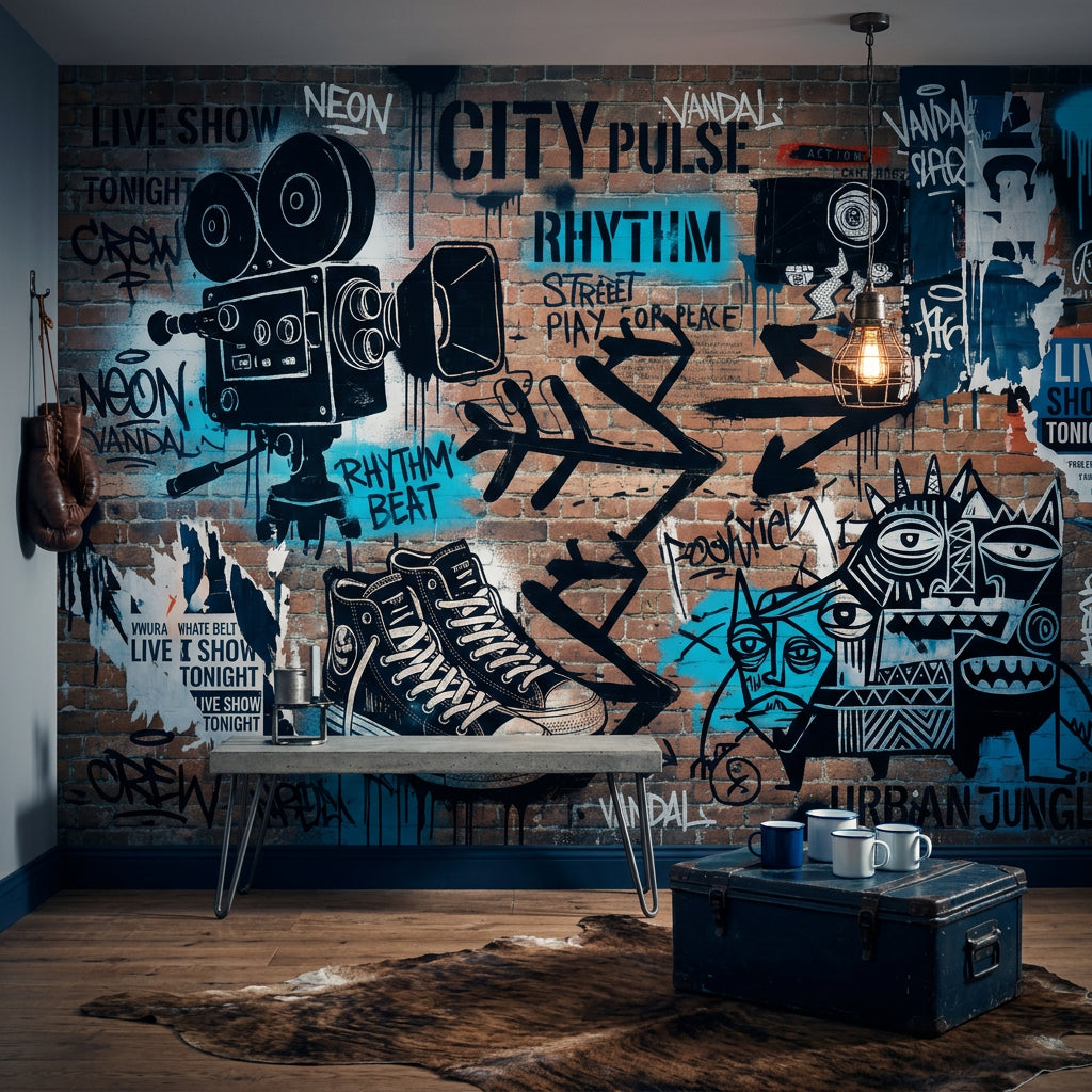 Graffiti Tuğla Duvar Poster Duvar Kağıdı Endüstriyel Salon