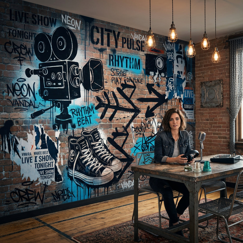Graffiti Tuğla Duvar Poster Duvar Kağıdı Endüstriyel Salon