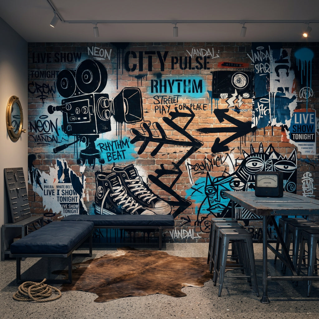 Graffiti Tuğla Duvar Poster Duvar Kağıdı Endüstriyel Salon