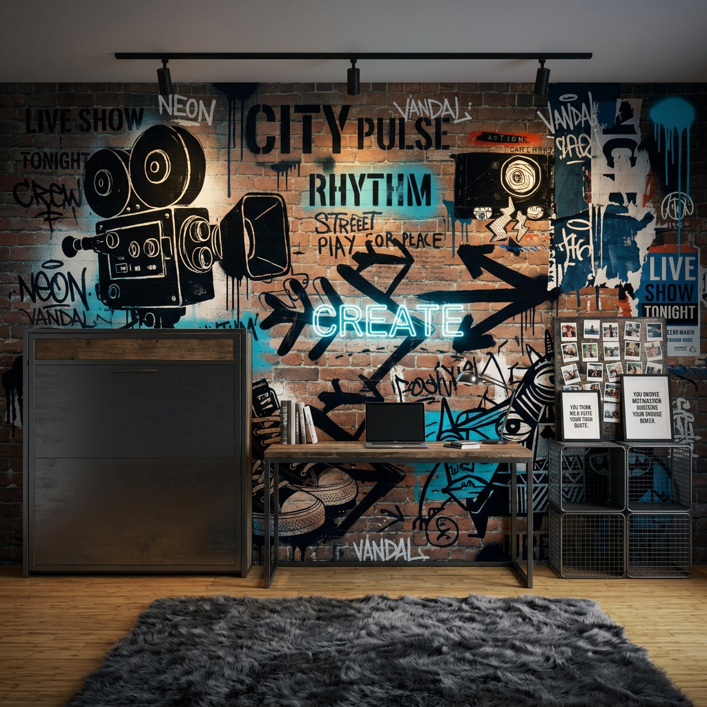 Graffiti Tuğla Duvar Poster Duvar Kağıdı Endüstriyel Salon