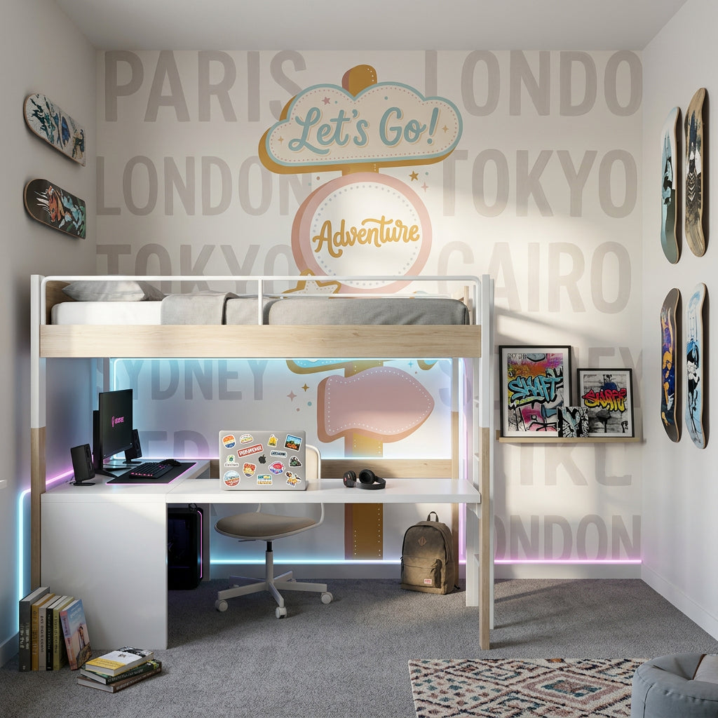 Seyahat Temalı Poster Duvar Kağıdı Pastel Yön Tabelalı Çocuk Odası