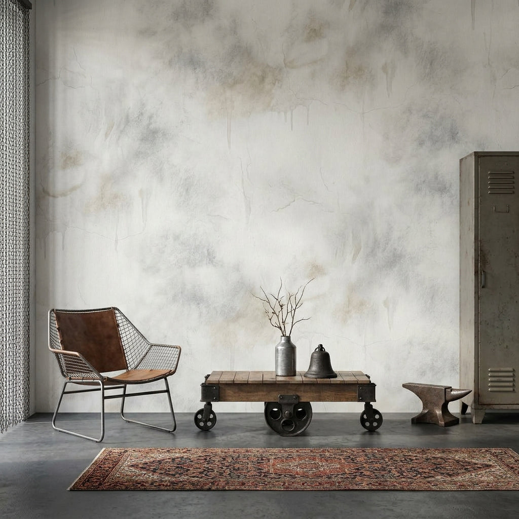 Beton Görünümlü Poster Duvar Kağıdı Gri Endüstriyel Salon Duvarı