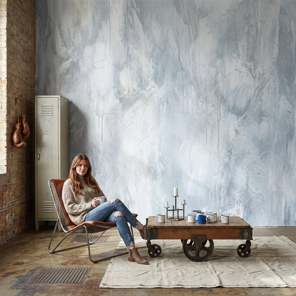 Gri Beton Görünümlü Poster Duvar Kağıdı Modern Salon