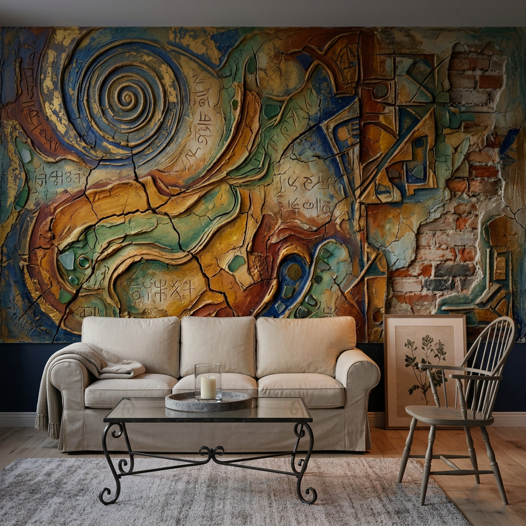 Soyut Spiral Poster Duvar Kağıdı Mavi Sarı Salon Duvarı