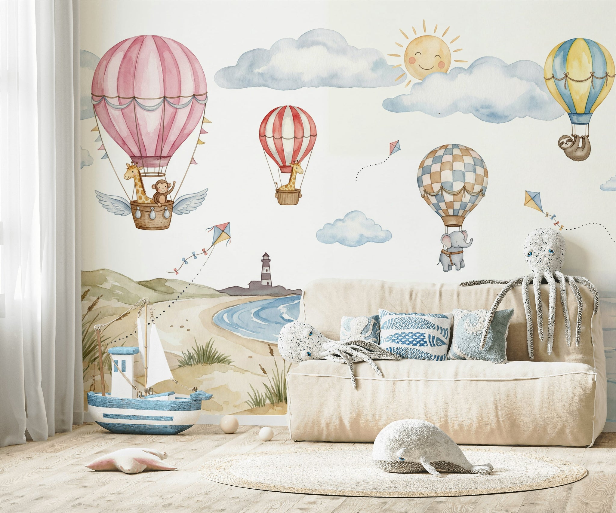 Sıcak Hava Balonlu Poster Duvar Kağıdı Çocuk Odası Pastel