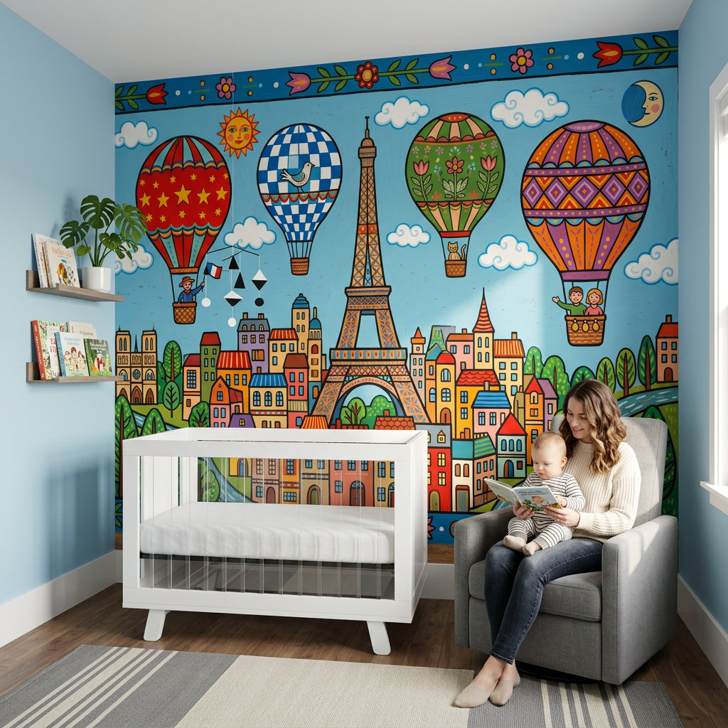 Paris Eiffel Kulesi Balonlu Poster Duvar Kağıdı Çocuk Odası