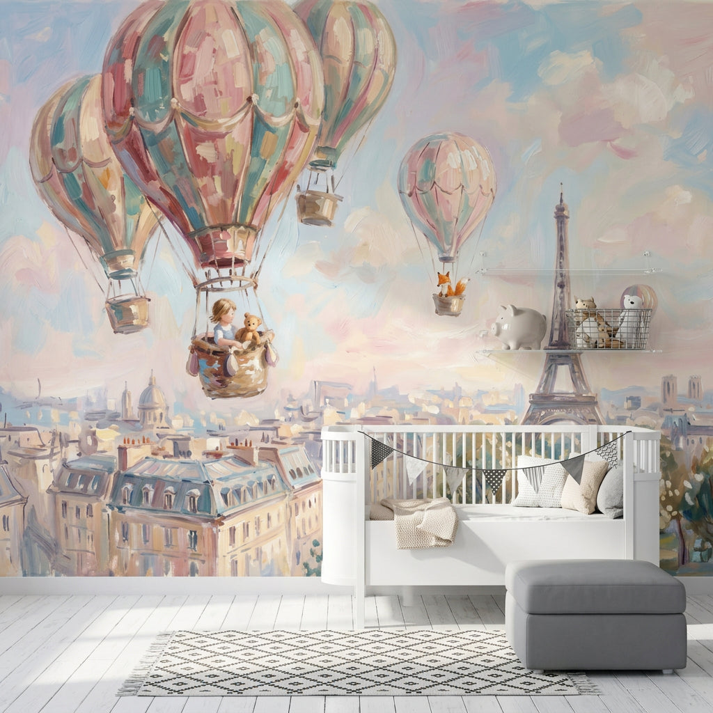 Paris Sıcak Hava Balonları Poster Duvar Kağıdı Pastel Çocuk Odası